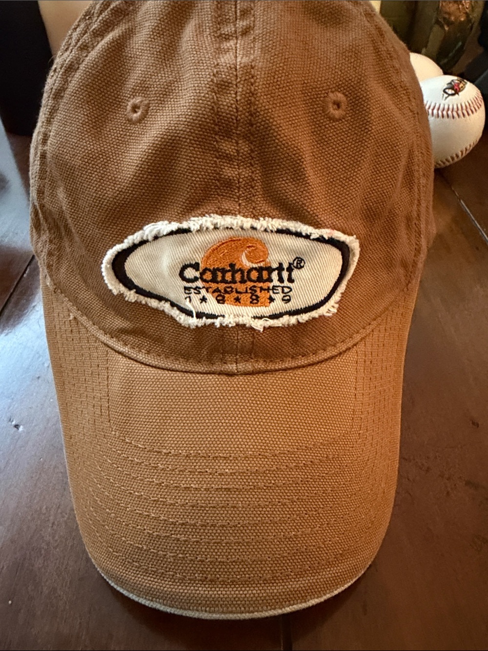 Carhartt Brown Canvas Baseball Cap with Frayed Logo Patch